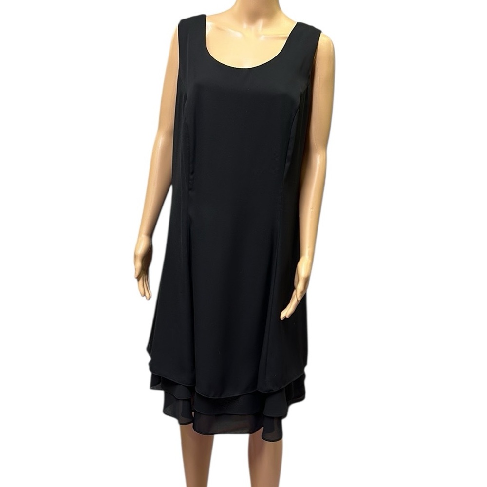 Vintage Sharade Nites Black Sleeveless Tiered Hem Dress Made in USA Womens 14W